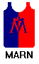 singlet: blue (navy) and red halves with letter M on front and back (inverted colours)